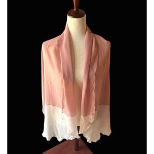 Franco Ferrari 100% Silk Pink Beige Color Block Scalloped Edge Shawl 68 x 24